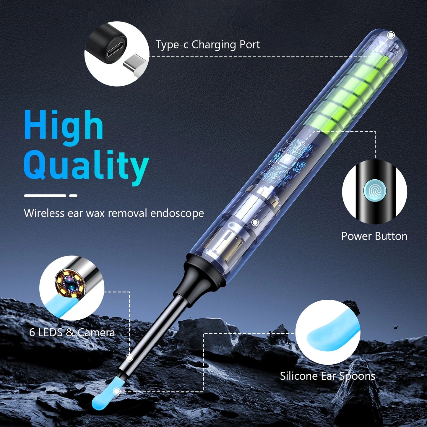 Ear Wax Removal -  Ear Cleaner with Camera - 6 LED Lights and 6 Ear Picks - Ear Camera for Iphone, Ipad & Android Phones