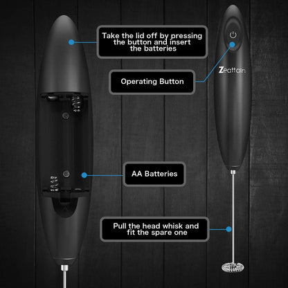 Milk Frother Handheld Mixer, Battery Operated Electric Whisk Foam Maker for Cappuccino,Latte,Coffee,Matcha & More - Black